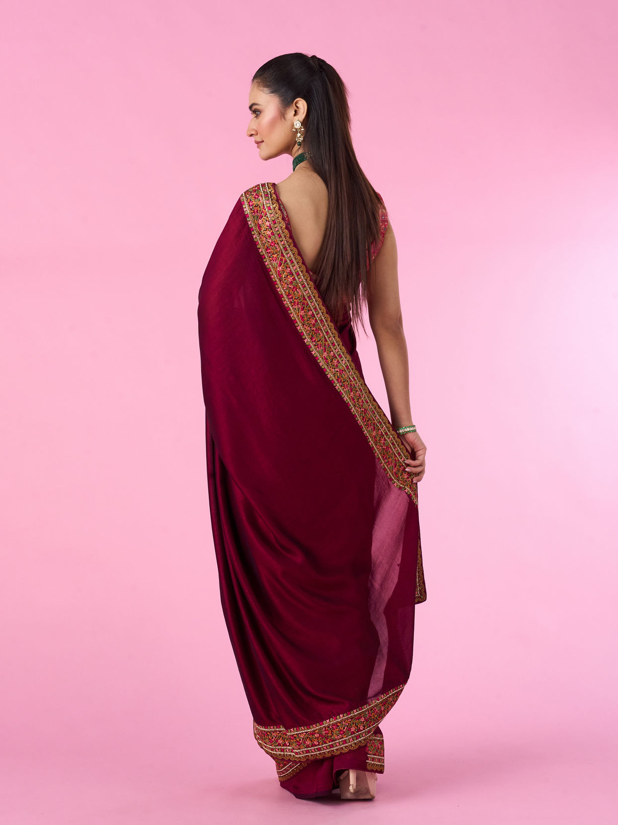 Mohey Women Wine Elegance Art Silk Saree