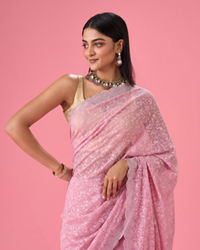 Mohey Women Elegant Pink Georgette Saree