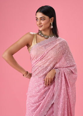 Mohey Women Elegant Pink Georgette Saree