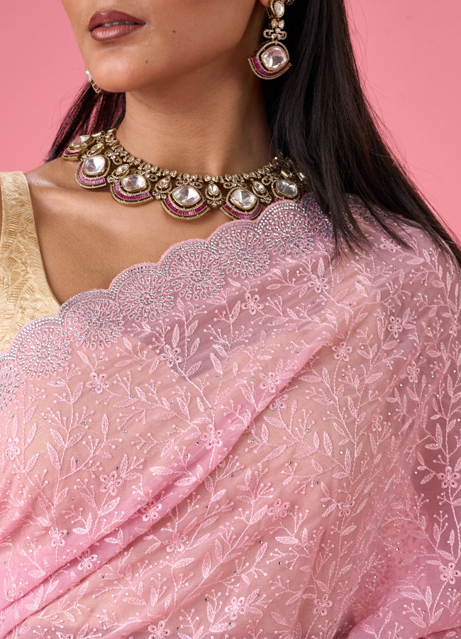 Mohey Women Elegant Pink Georgette Saree