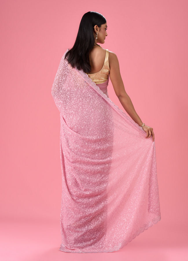 Mohey Women Elegant Pink Georgette Saree