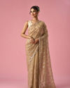 Mohey Women Fawn Organza Saree with Hand Embroidery
