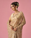 Mohey Women Fawn Organza Saree with Hand Embroidery