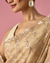 Mohey Women Fawn Organza Saree with Hand Embroidery