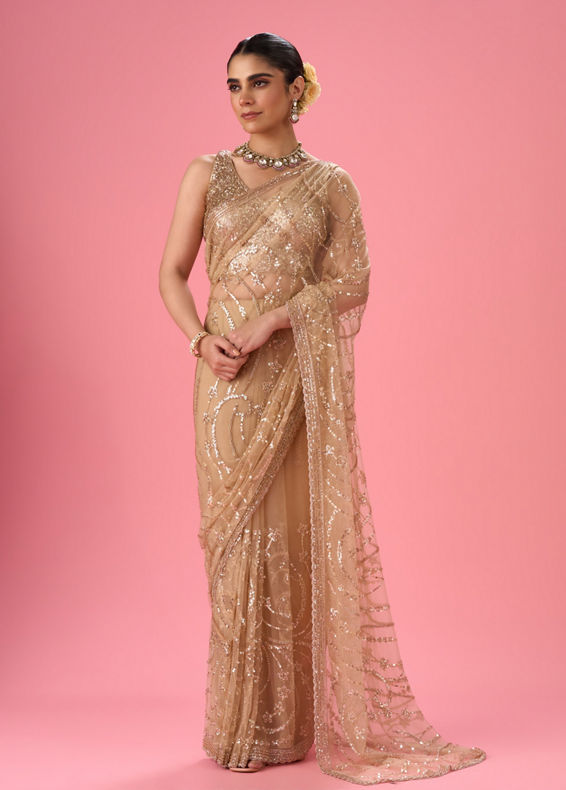Mohey Women Radiant Beige Subtlety Saree