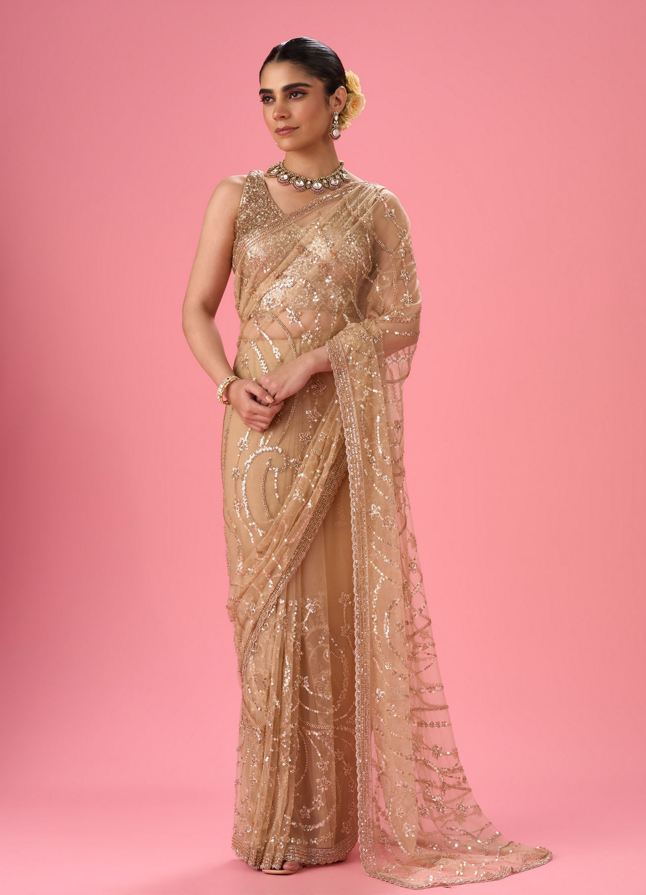 Mohey Women Radiant Beige Subtlety Saree
