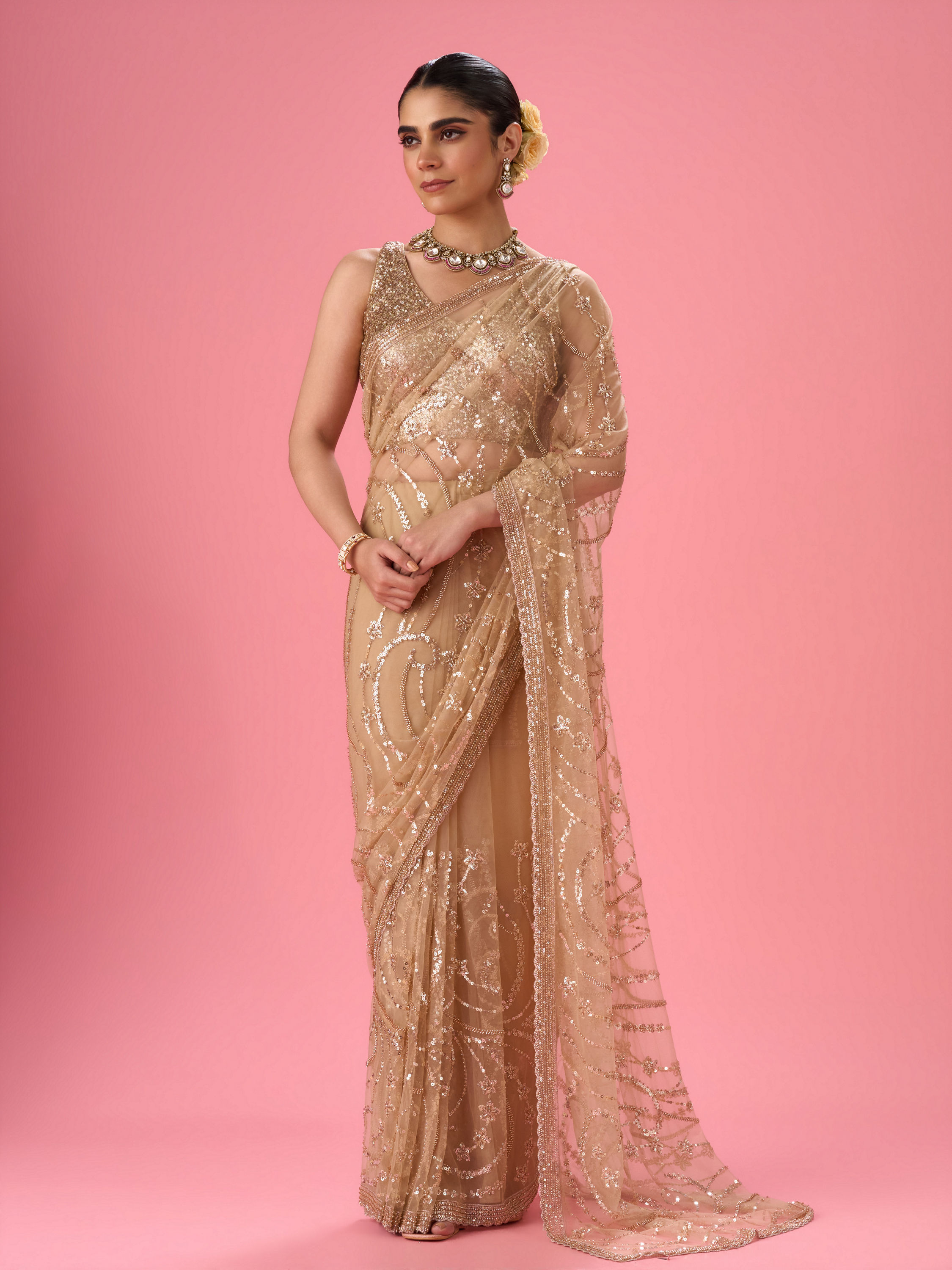 Mohey Women Radiant Beige Subtlety Saree