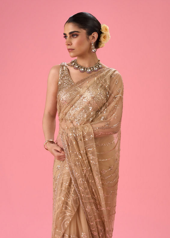 Mohey Women Radiant Beige Subtlety Saree