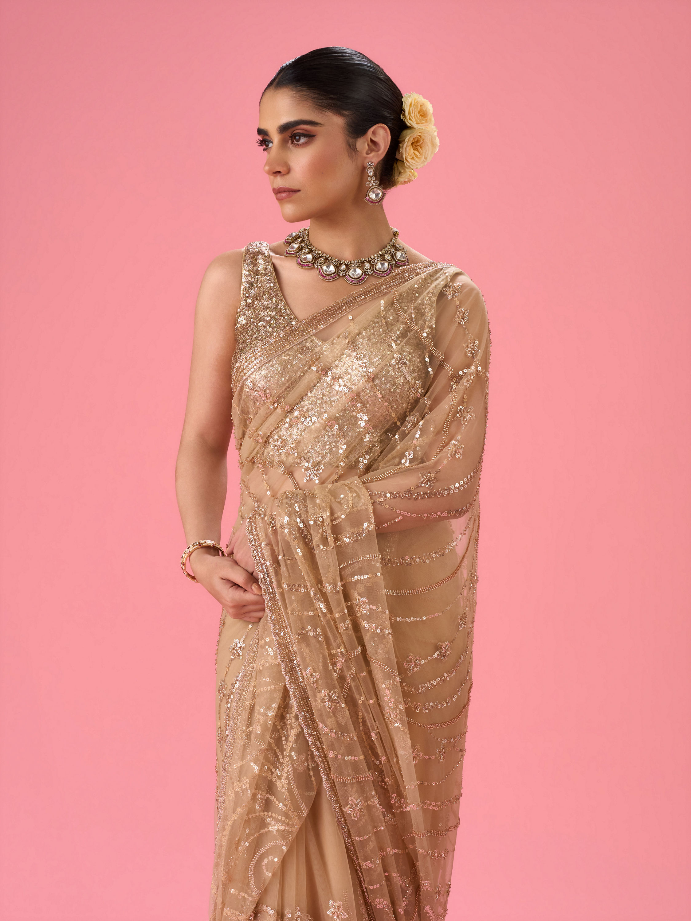 Mohey Women Radiant Beige Subtlety Saree