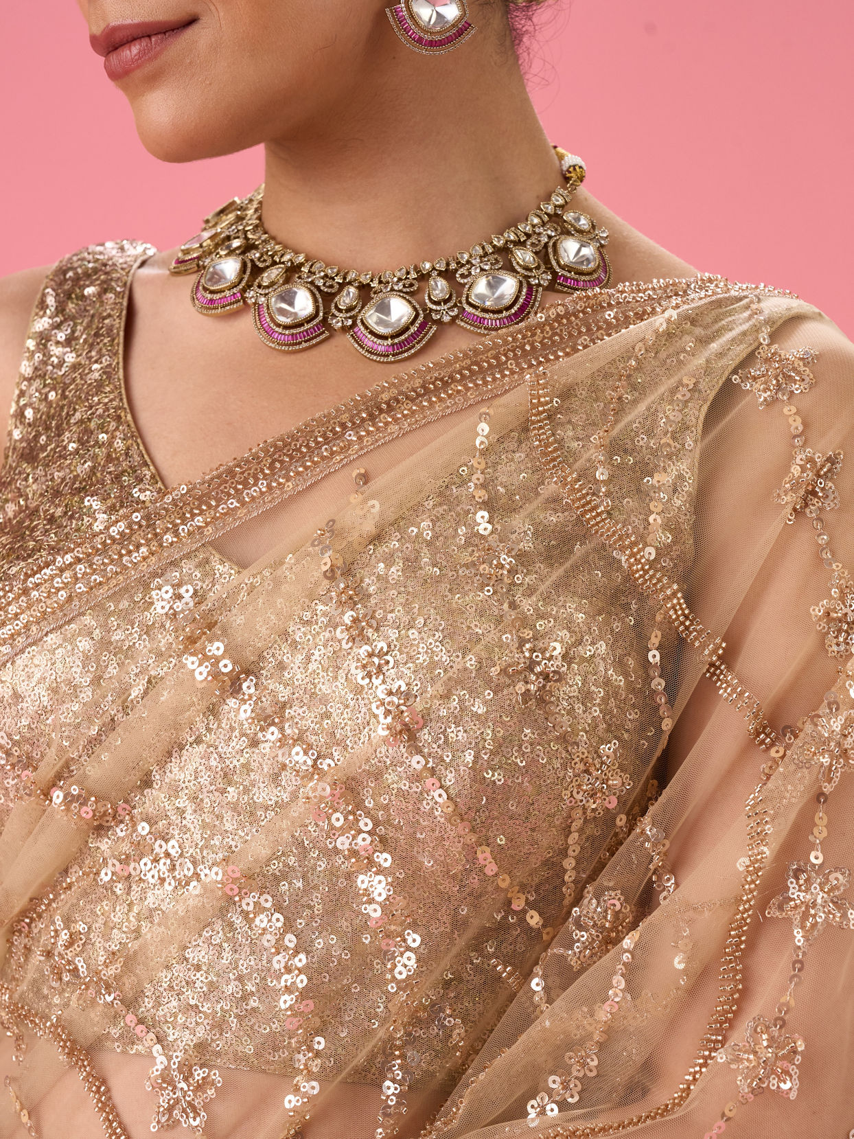 Mohey Women Radiant Beige Subtlety Saree