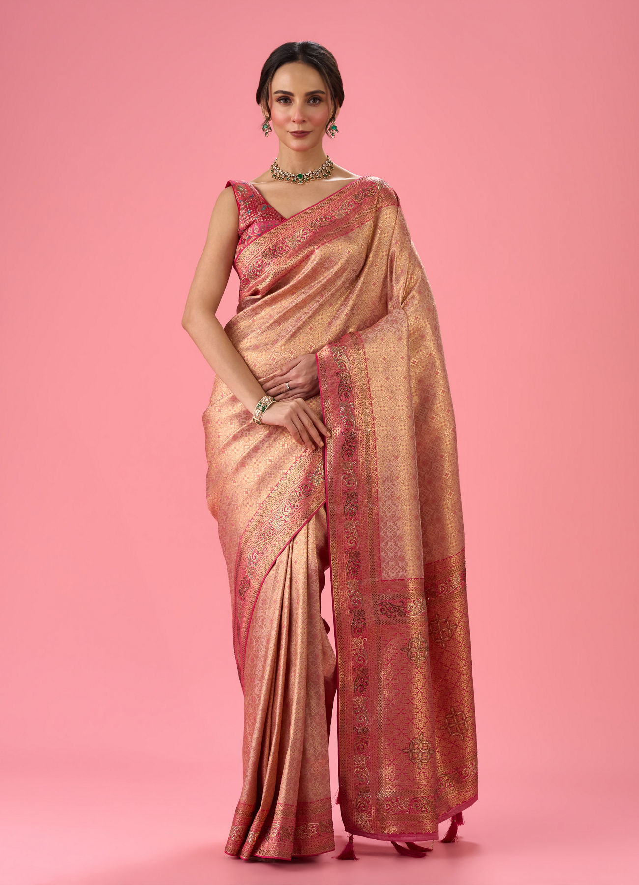 Mohey Women Radiant Rani Pink Banarasi Saree
