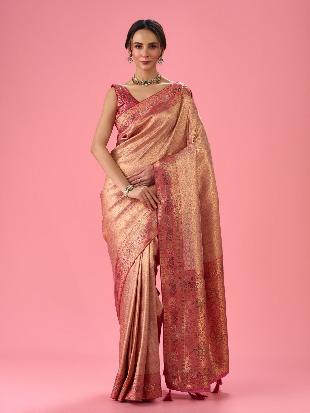 Mohey Women Radiant Rani Pink Banarasi Saree