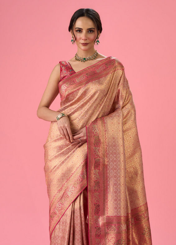 Mohey Women Radiant Rani Pink Banarasi Saree
