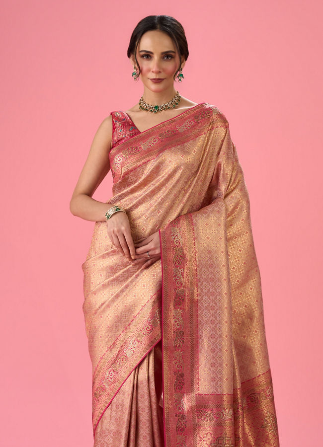 Mohey Women Radiant Rani Pink Banarasi Saree