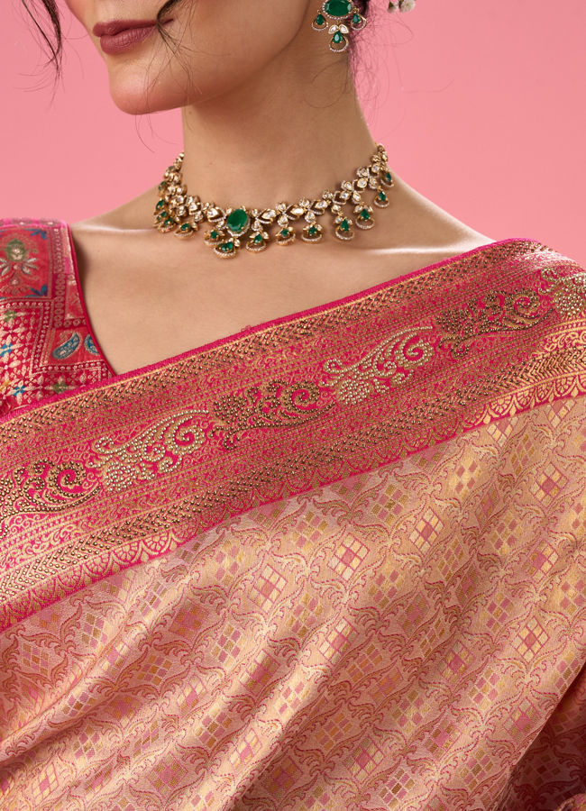 Mohey Women Radiant Rani Pink Banarasi Saree