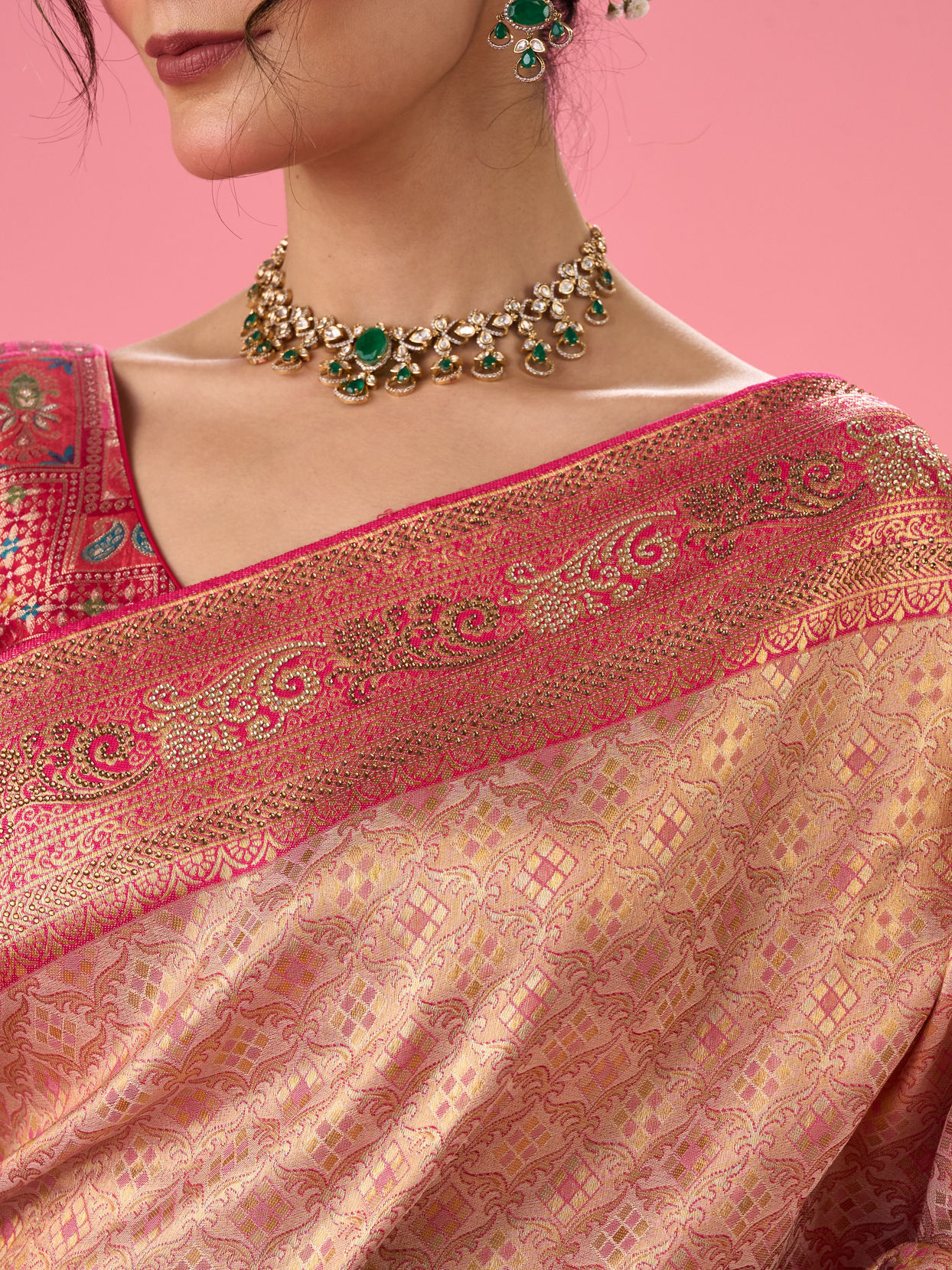 Mohey Women Radiant Rani Pink Banarasi Saree