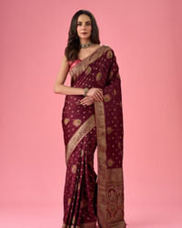 Mohey Women Sensational Wine Elegance Banarasi Saree