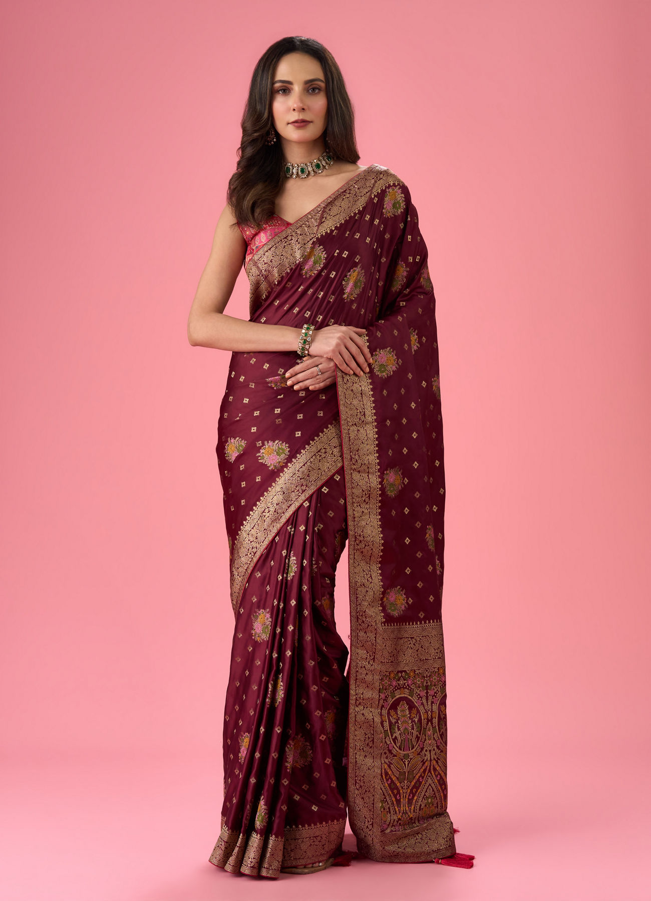 Mohey Women Sensational Wine Elegance Banarasi Saree