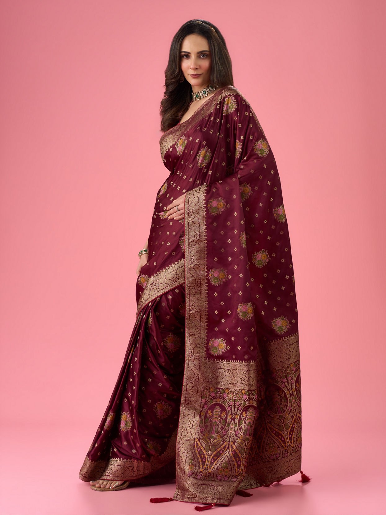Mohey Women Sensational Wine Elegance Banarasi Saree