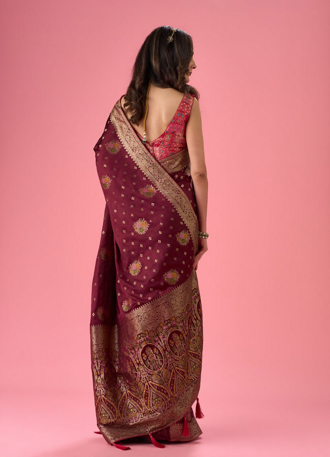 Mohey Women Sensational Wine Elegance Banarasi Saree