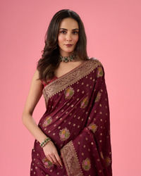 Mohey Women Sensational Wine Elegance Banarasi Saree