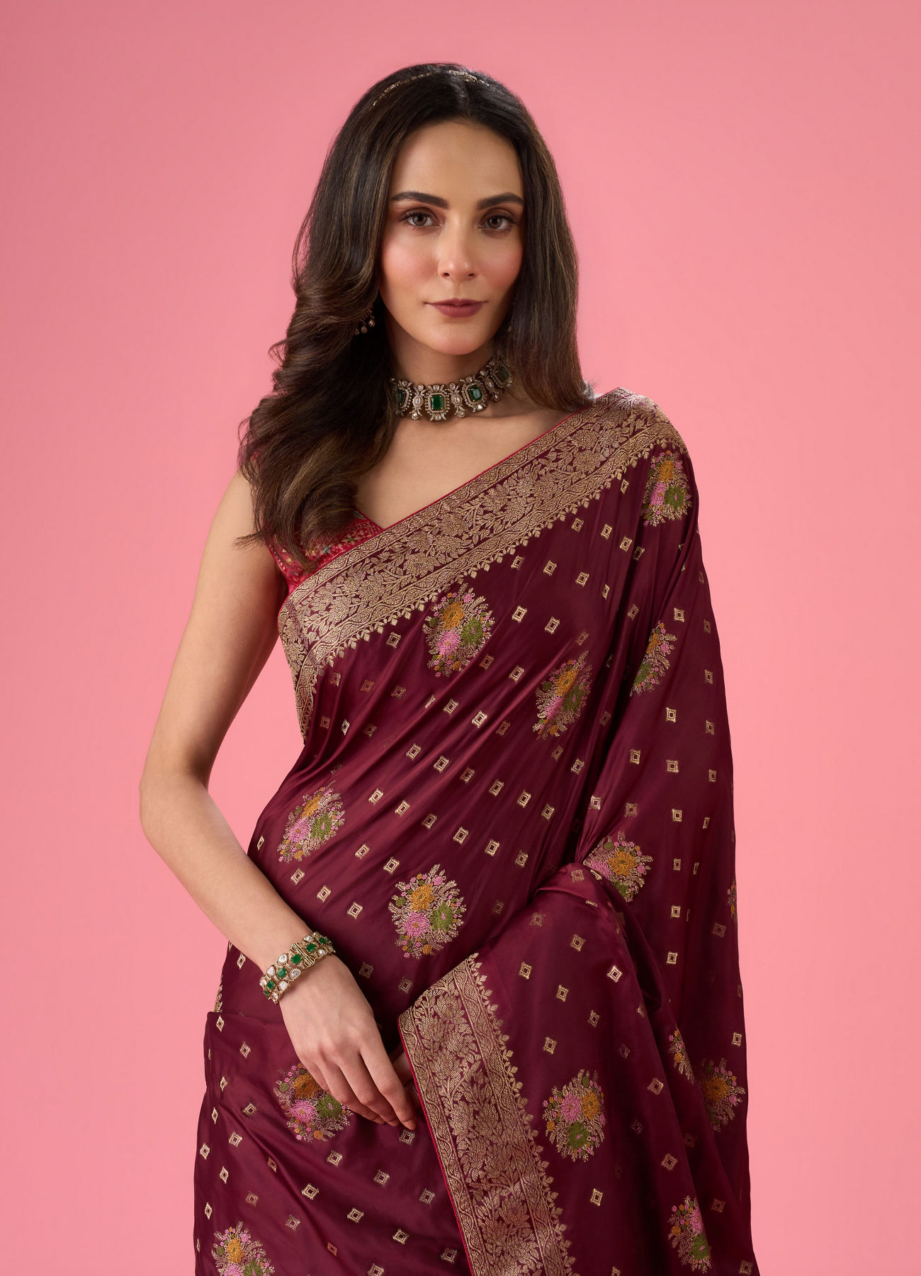 Mohey Women Sensational Wine Elegance Banarasi Saree