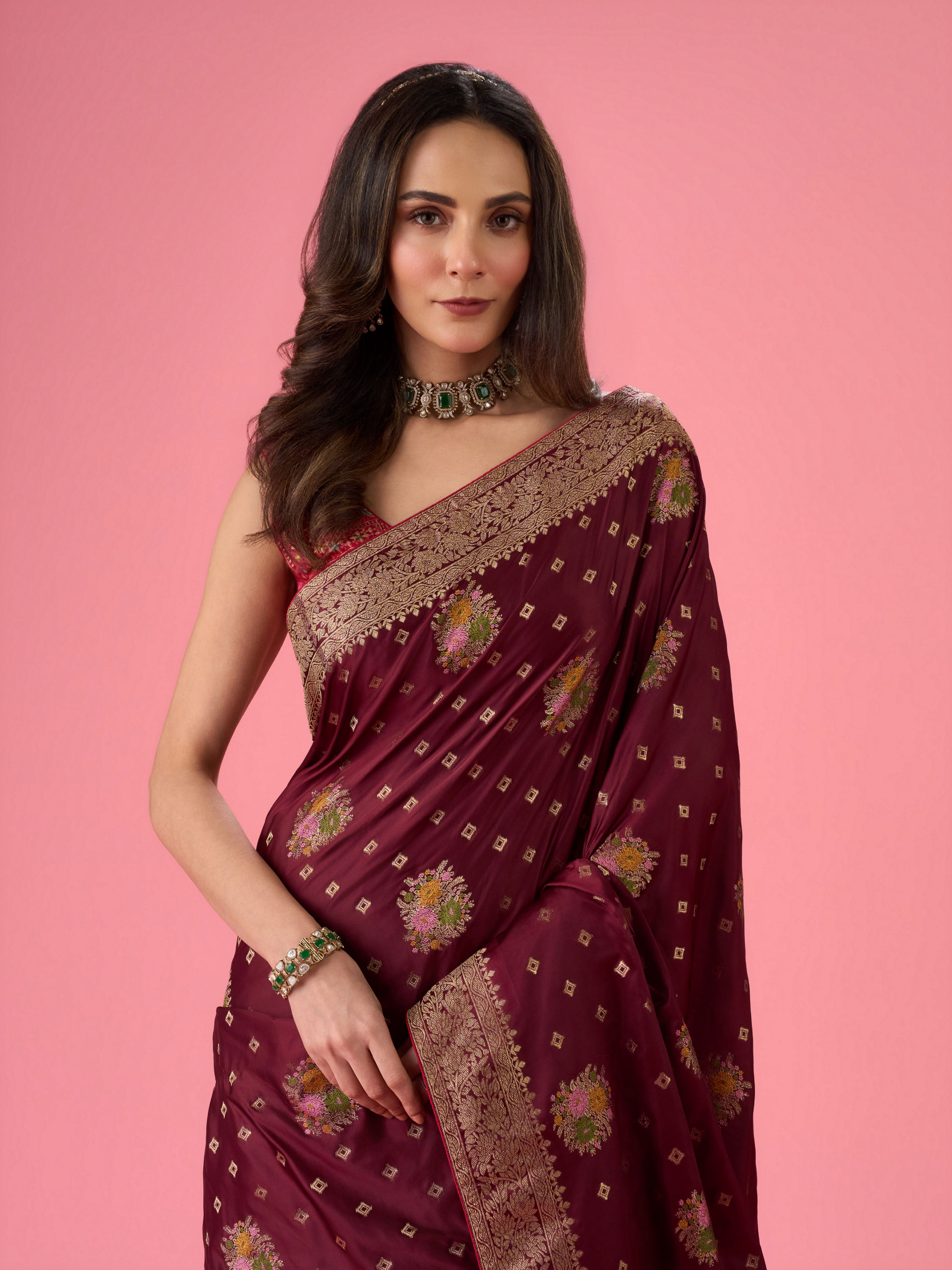 Mohey Women Sensational Wine Elegance Banarasi Saree
