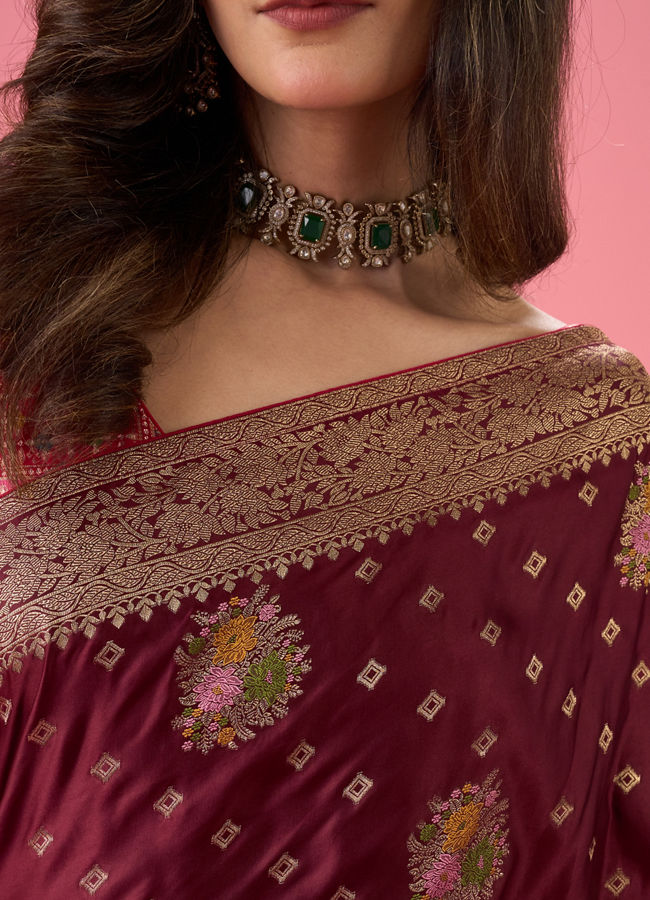 Mohey Women Sensational Wine Elegance Banarasi Saree