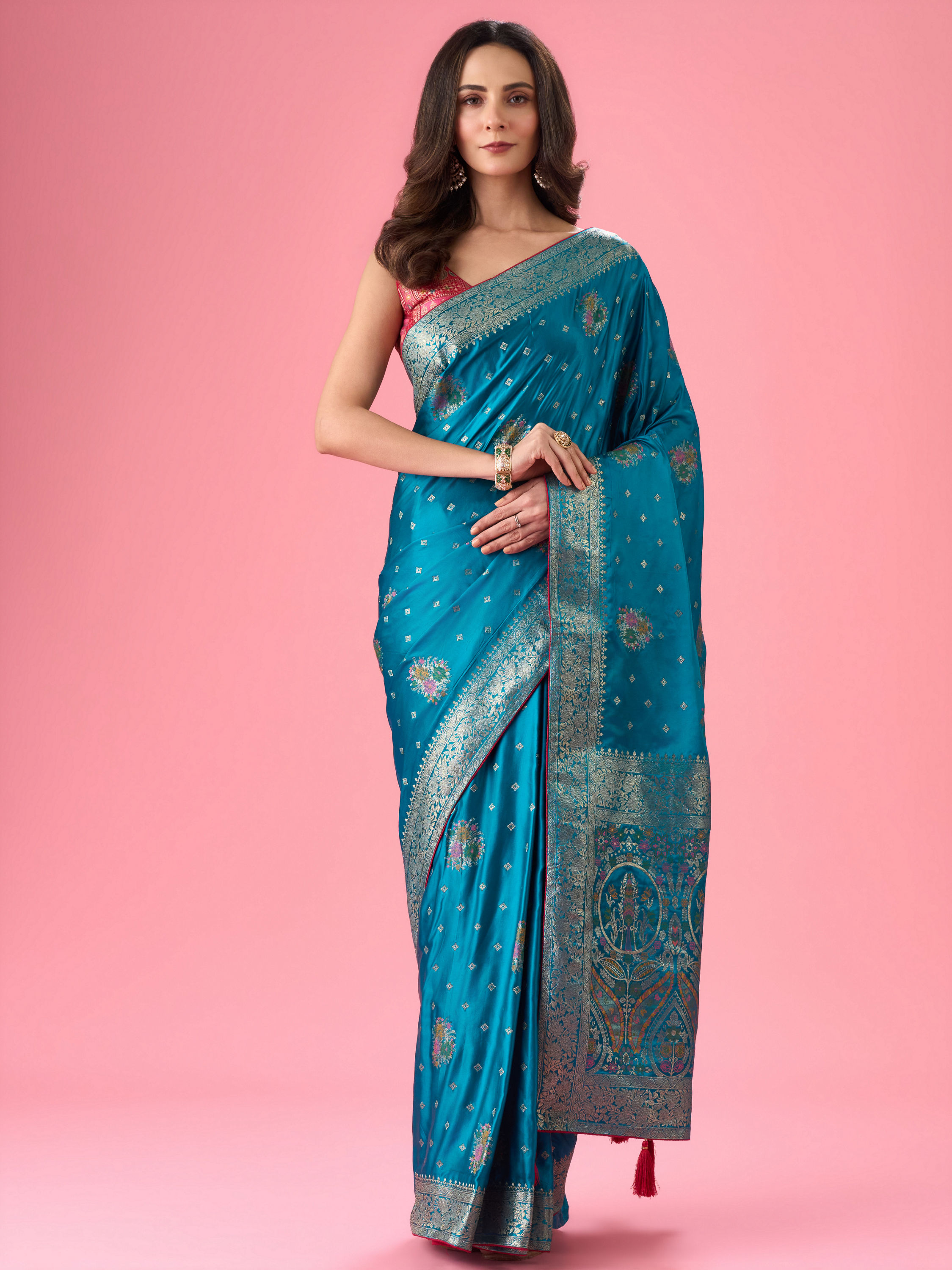 Mohey Women Radiant Teal Blue Banarasi Saree
