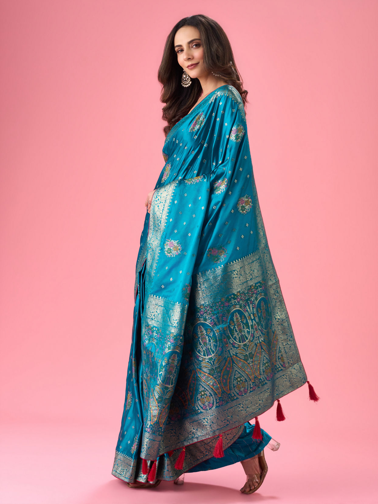 Mohey Women Radiant Teal Blue Banarasi Saree