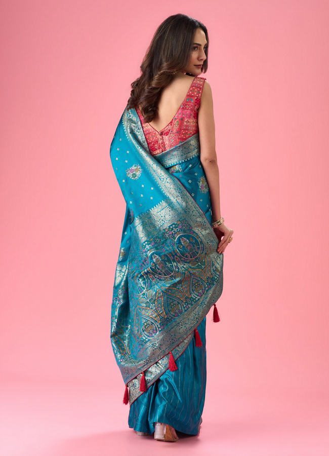 Mohey Women Radiant Teal Blue Banarasi Saree