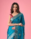Mohey Women Radiant Teal Blue Banarasi Saree