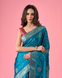 Mohey Women Radiant Teal Blue Banarasi Saree