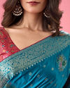 Mohey Women Radiant Teal Blue Banarasi Saree