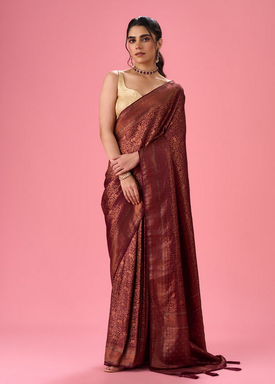 Mohey Women Wine Treasure Opulence Banarasi Saree