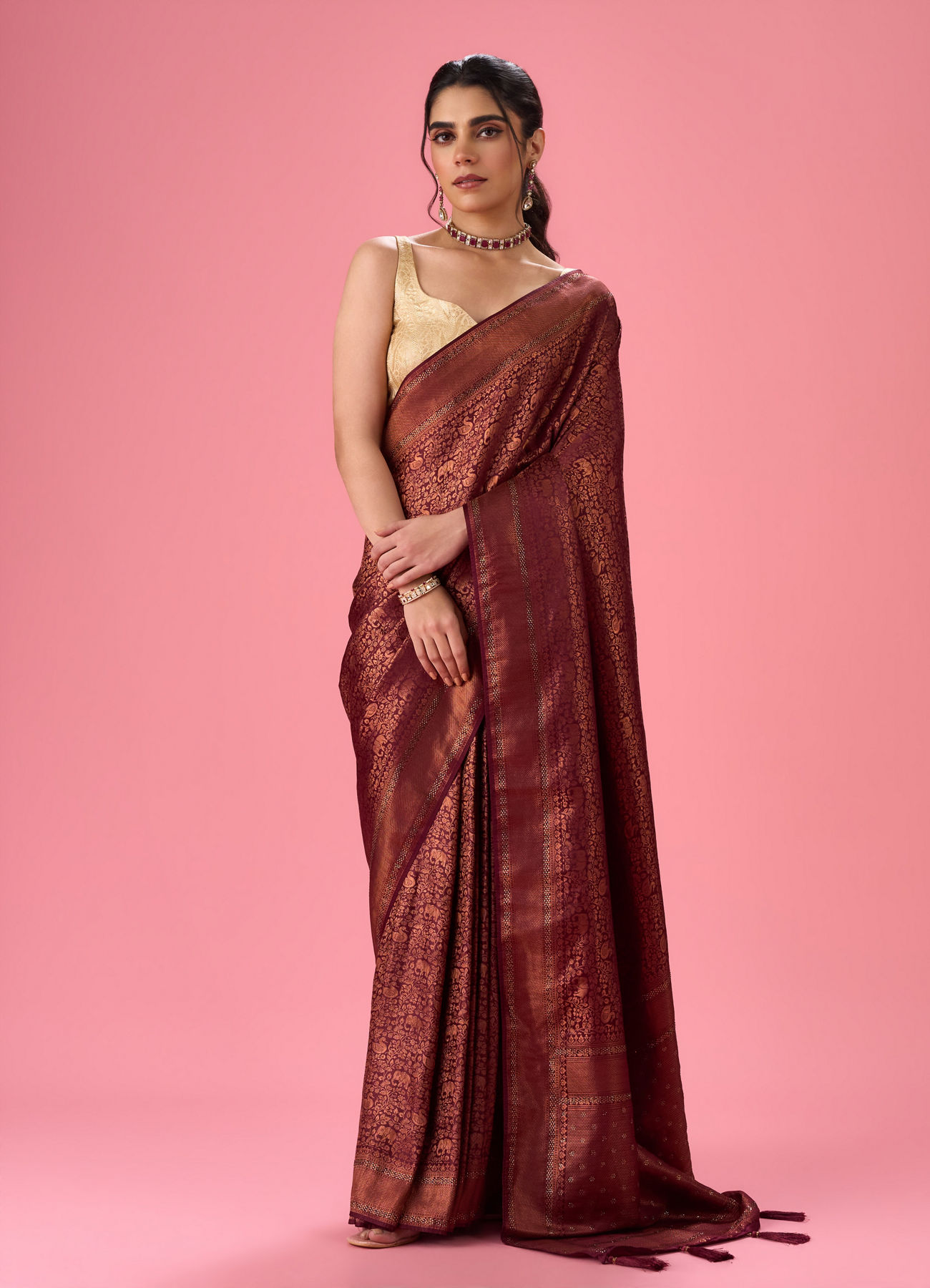 Mohey Women Wine Treasure Opulence Banarasi Saree