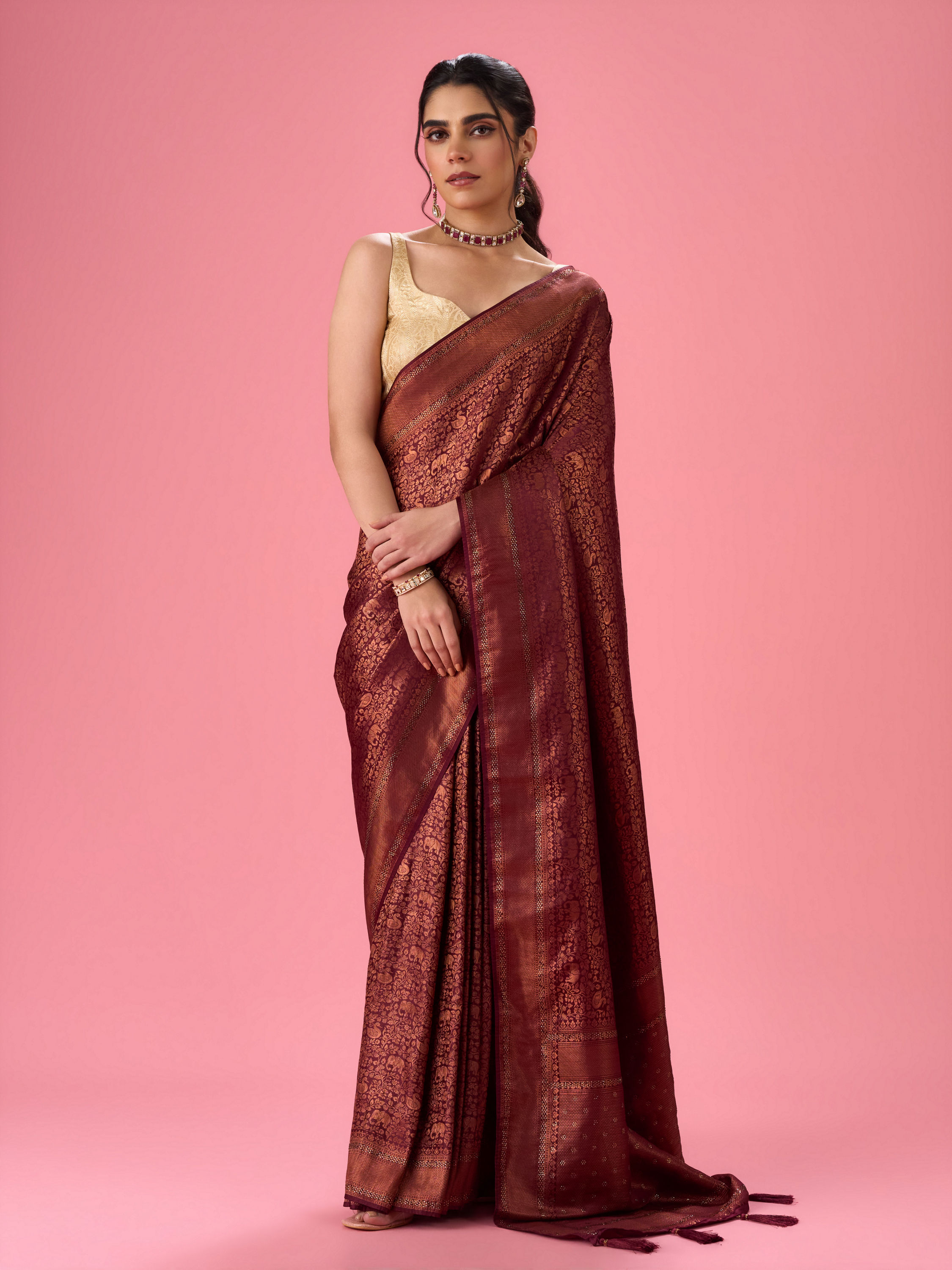 Mohey Women Wine Treasure Opulence Banarasi Saree
