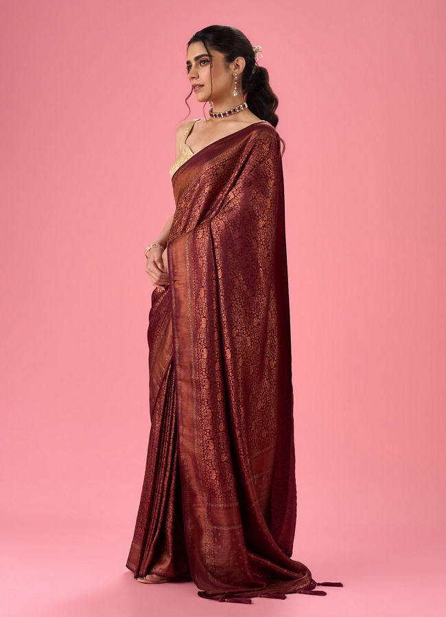 Mohey Women Wine Treasure Opulence Banarasi Saree