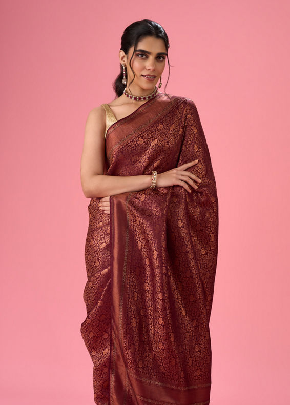 Mohey Women Wine Treasure Opulence Banarasi Saree