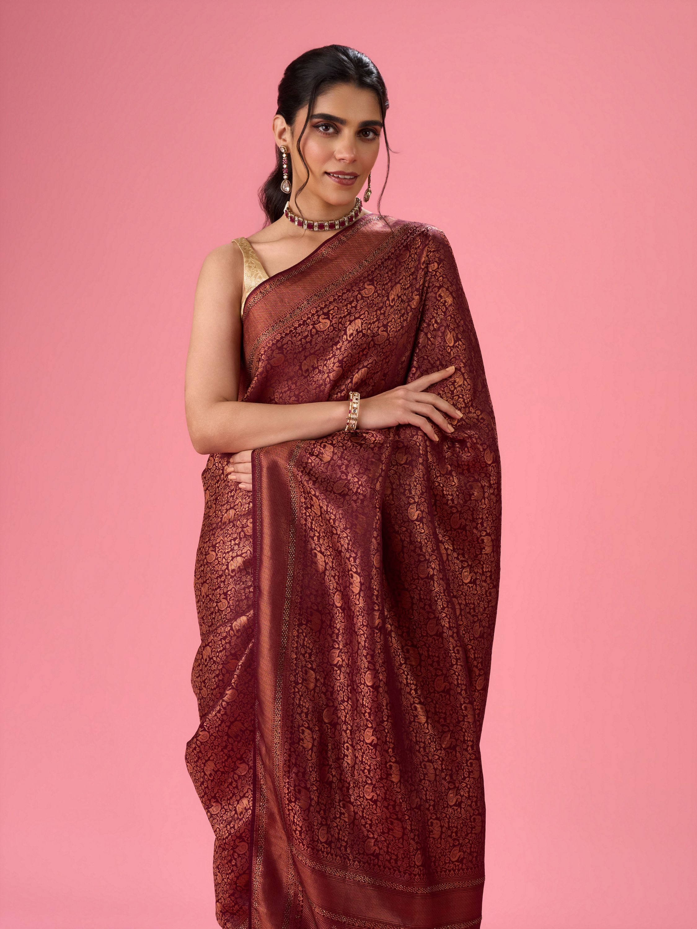 Mohey Women Wine Treasure Opulence Banarasi Saree