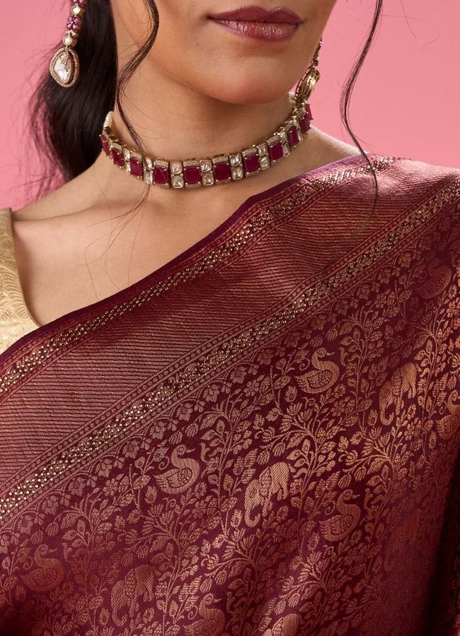 Mohey Women Wine Treasure Opulence Banarasi Saree