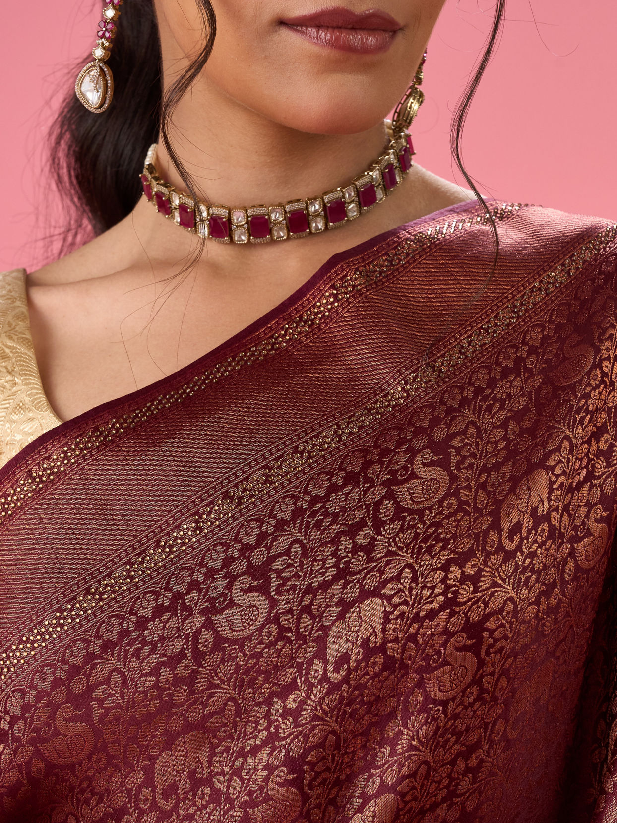 Mohey Women Wine Treasure Opulence Banarasi Saree