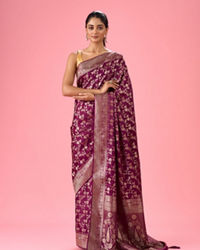 Mohey Women Enthralling Wine Banarasi Saree