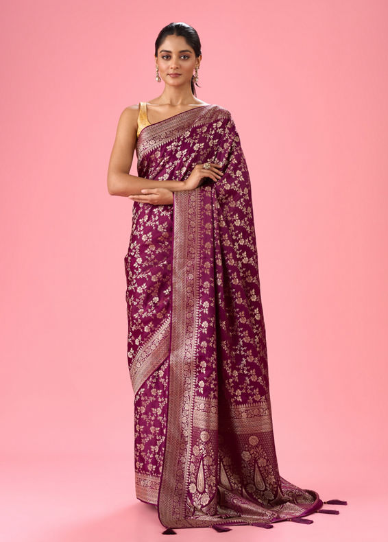 Mohey Women Enthralling Wine Banarasi Saree