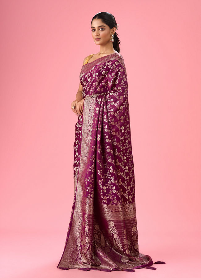 Mohey Women Enthralling Wine Banarasi Saree