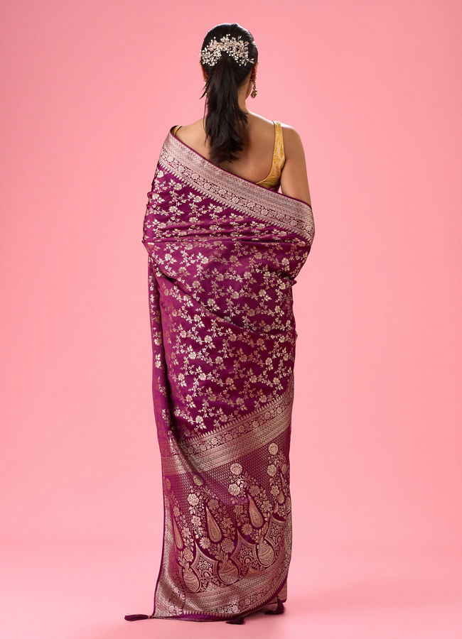 Mohey Women Enthralling Wine Banarasi Saree