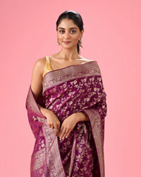 Mohey Women Enthralling Wine Banarasi Saree