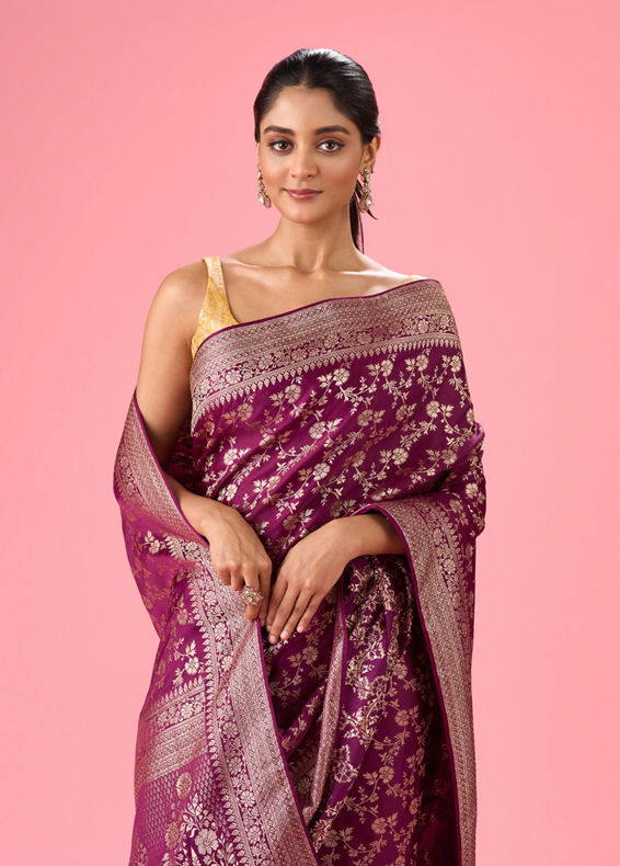 Mohey Women Enthralling Wine Banarasi Saree