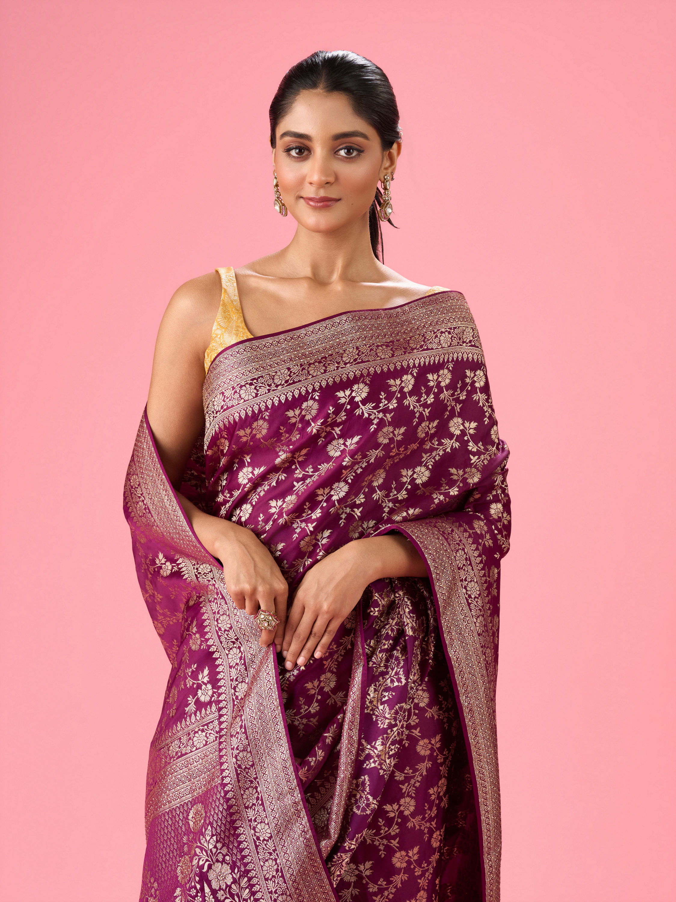 Mohey Women Enthralling Wine Banarasi Saree