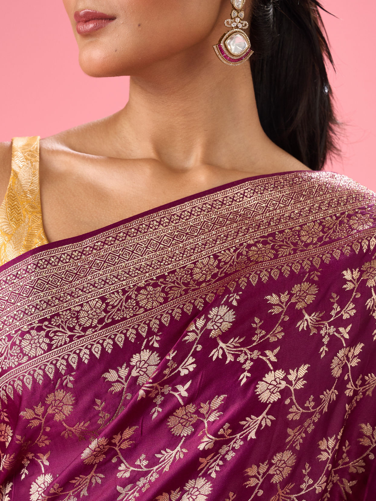 Mohey Women Enthralling Wine Banarasi Saree